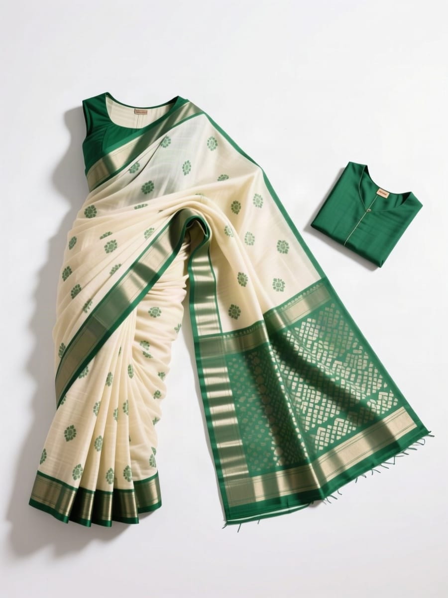 Soft Silk Saree with Zari Border and Blouse Piece