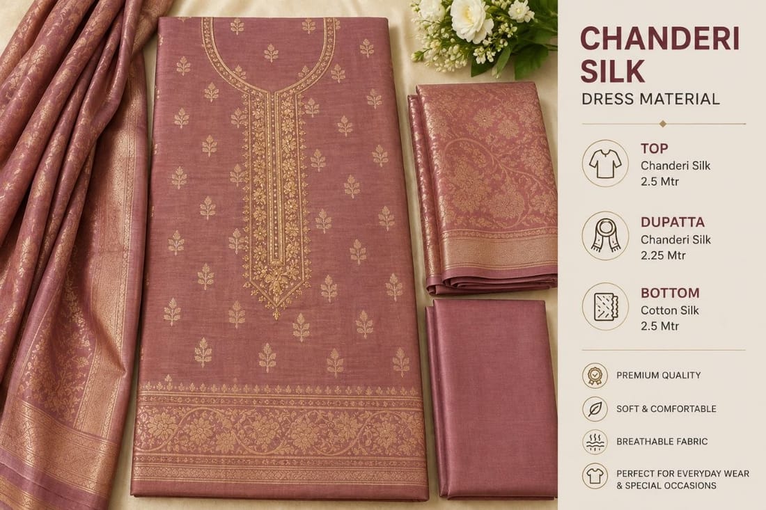 Chanderi Silk Dress Material - Unstitched 3 Piece