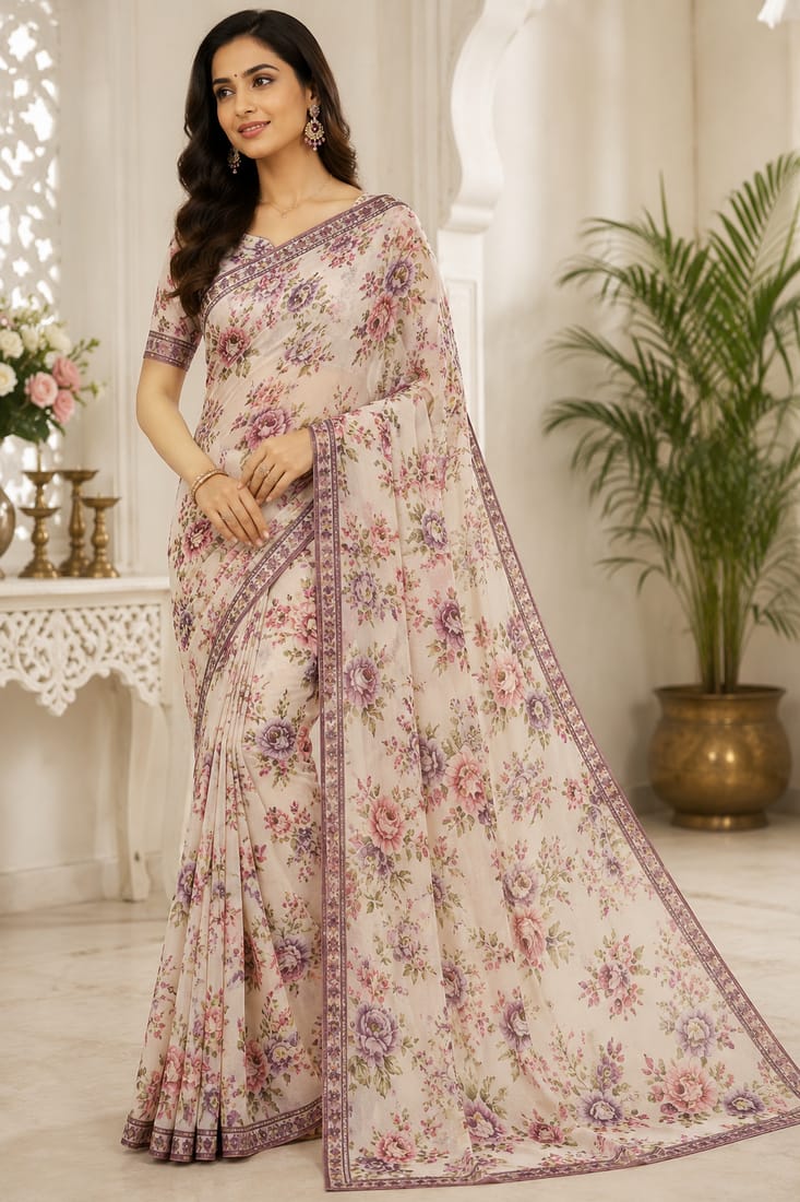 Georgette Printed Saree with Blouse Piece